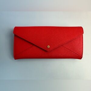 Danier Red Genuine Leather Envelope Wallet with Zip Coin Pocket